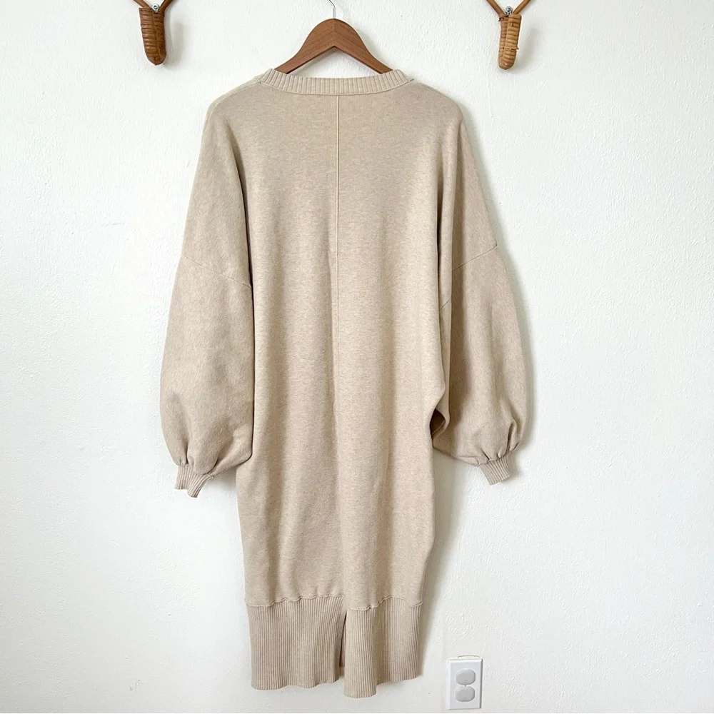 Free People Oversized Cream Sweater Midi Dress with Balloon Sleeves - Picture 5 of 11